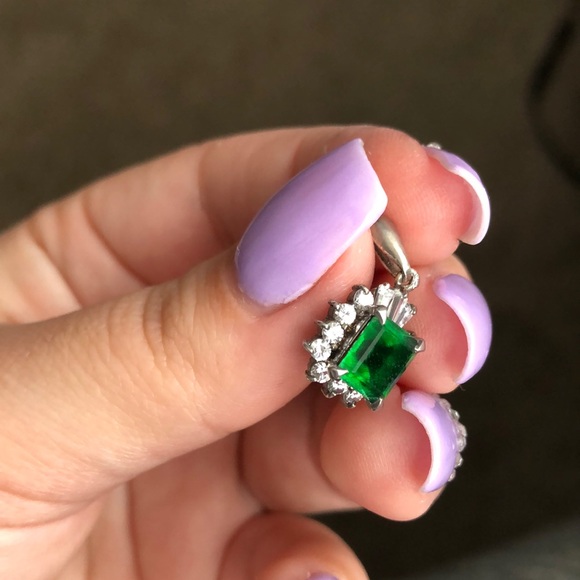 Antique sterling silver emerald pendant - Picture 3 of 4